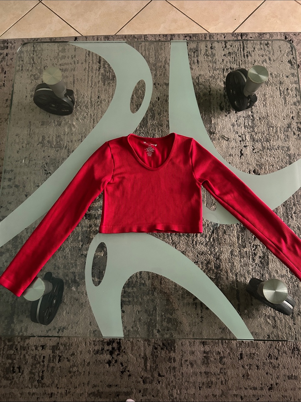 Cotton Candy Women’s Red Ribbed Long-Sleeve Crop Top